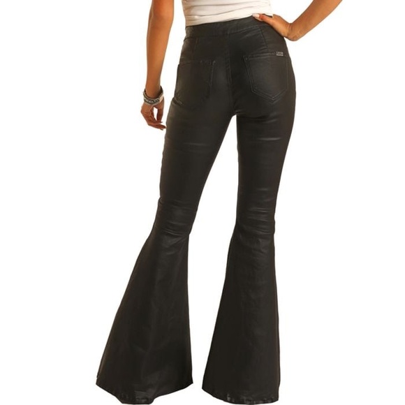 Rock&Roll Denim size 25x36 flare black jeans cowgirl pants - Picture 3 of 10